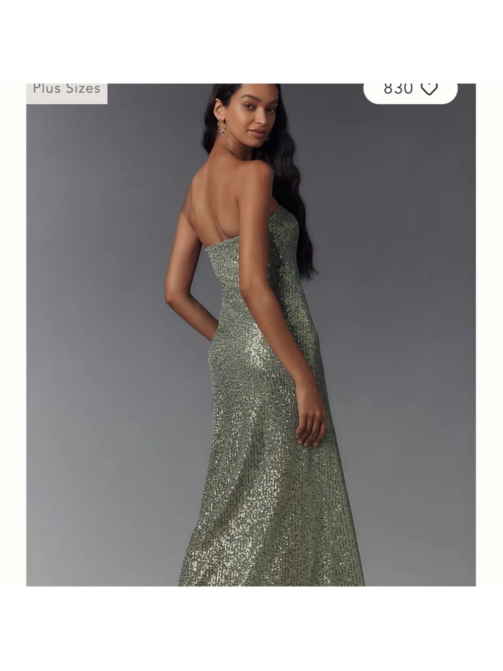 Anthropologie Strapless Sequin Midi Dress in Sage